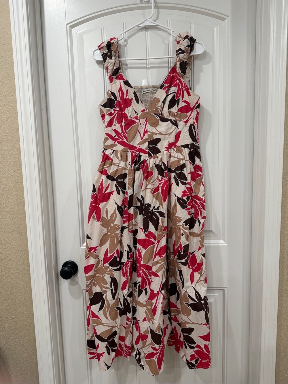 EUC Abercrombie & Fitch Coral, Beige & Brown Floral Midi Dress - Picture 2 of 5
